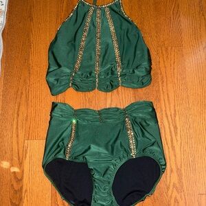 Adult medium Green and Gold Two-Piece Dance costume